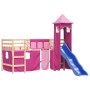 Cama alta para niños con torre madera pino rosa 90x200 cm de , Camas y somieres - Ref: Foro24-3207074, Precio: 285,15 €, Desc...