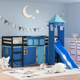 Cama alta para niños con torre madera pino azul 90x190 cm de , Camas y somieres - Ref: Foro24-3207088, Precio: 277,42 €, Desc...