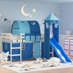 Cama alta para niños con torre madera pino azul 90x190 cm de , Camas y somieres - Ref: Foro24-3207112, Precio: 291,99 €, Desc...