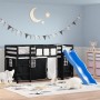 Cama alta niños con cortinas madera pino blanco negro 80x200 cm de , Camas y somieres - Ref: Foro24-3207015, Precio: 262,40 €...