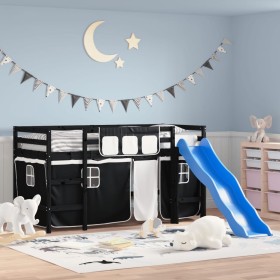 Children's loft bed with black white pine wood curtains 80x200 cm by , Beds and slatted bases - Ref: Foro24-3207015, Price: 2...