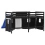 Cama alta niños con cortinas madera pino blanco negro 80x200 cm de , Camas y somieres - Ref: Foro24-3207015, Precio: 262,40 €...