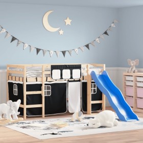 Children's loft bed with black white pine wood curtains 90x190 cm by , Beds and slatted bases - Ref: Foro24-3207027, Price: 2...