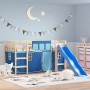 Cama alta para niños con cortinas madera pino azul 90x200 cm de , Camas y somieres - Ref: Foro24-3207019, Precio: 268,14 €, D...