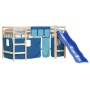 High bed for children with blue pine wood curtains 90x200 cm by , Beds and slatted bases - Ref: Foro24-3207019, Price: 253,99...