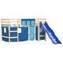 High bed for children with blue pine wood curtains 90x200 cm by , Beds and slatted bases - Ref: Foro24-3207019, Price: 253,99...