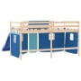 High bed for children with blue pine wood curtains 90x200 cm by , Beds and slatted bases - Ref: Foro24-3207019, Price: 253,99...