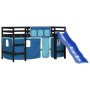 Cama alta para niños con cortinas madera pino azul 90x200 cm de , Camas y somieres - Ref: Foro24-3207025, Precio: 270,79 €, D...