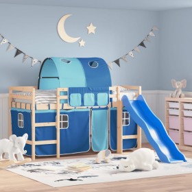 Cama alta para niños con túnel madera pino azul 90x200 cm de , Camas y somieres - Ref: Foro24-3207046, Precio: 271,58 €, Desc...