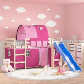 Cama alta para niños con túnel madera pino rosa 80x200 cm de , Camas y somieres - Ref: Foro24-3207038, Precio: 239,99 €, Desc...