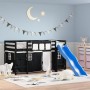 Cama alta niños con cortinas madera pino blanco negro 90x190 cm de , Camas y somieres - Ref: Foro24-3207033, Precio: 265,56 €...