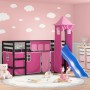 High bed for children with pink pine wood tower 80x200 cm by , Beds and slatted bases - Ref: Foro24-3207071, Price: 277,33 €,...