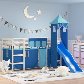 Cama alta para niños con torre madera pino azul 80x200 cm de , Camas y somieres - Ref: Foro24-3207067, Precio: 280,20 €, Desc...