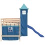 High bed for children with blue pine wood tower 90x200 cm by , Beds and slatted bases - Ref: Foro24-3207073, Price: 285,15 €,...