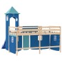 High bed for children with blue pine wood tower 90x200 cm by , Beds and slatted bases - Ref: Foro24-3207073, Price: 285,15 €,...