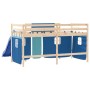 High bed for children with blue pine wood curtains 80x200 cm by , Beds and slatted bases - Ref: Foro24-3207010, Price: 226,42...