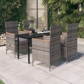 5-teiliges Garten-Essset mit grauen Kissen von , Gartensets - Ref: Foro24-3099433, Preis: 778,62 €, Rabatt: %