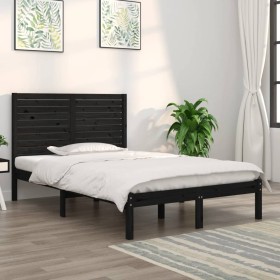 Black solid wood double bed frame 135x190 cm by , Beds and slatted bases - Ref: Foro24-3104587, Price: 192,77 €, Discount: %