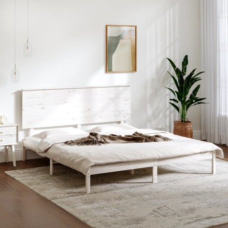 White solid wood bed frame King Size 150x200 cm by , Beds and slatted bases - Ref: Foro24-3104809, Price: 150,20 €, Discount: %