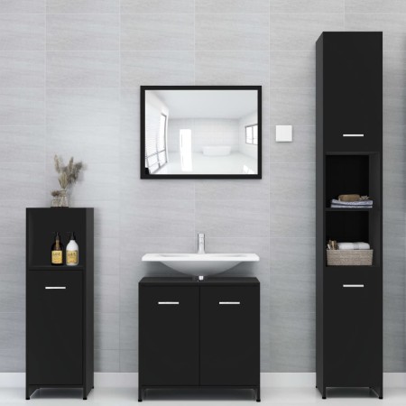 Black engineered wood 4-piece bathroom furniture set by , Bathroom furniture - Ref: Foro24-3056881, Price: 197,39 €, Discount: %