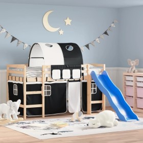 Cama alta niños con túnel madera pino blanco negro 90x190 cm de , Camas y somieres - Ref: Foro24-3207054, Precio: 252,81 €, D...