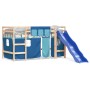 Cama alta para niños con cortinas madera pino azul 90x190 cm de , Camas y somieres - Ref: Foro24-3207028, Precio: 236,43 €, D...