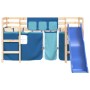 Cama alta para niños con cortinas madera pino azul 90x190 cm de , Camas y somieres - Ref: Foro24-3207028, Precio: 236,43 €, D...