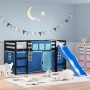 High bed for children with blue pine wood curtains 80x200 cm by , Beds and slatted bases - Ref: Foro24-3207016, Price: 262,21...