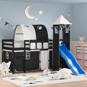 Children's loft bed with black white pine wood tower 80x200 cm by , Beds and slatted bases - Ref: Foro24-3207096, Price: 290,...