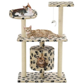 Rascador para gatos con poste de sisal 95 cm huellas beige de vidaXL, Mobiliario para gatos - Ref: Foro24-170515, Precio: 55,...