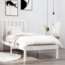 White solid wood single bed frame 90x190 cm by , Beds and slatted bases - Ref: Foro24-3104029, Price: 93,58 €, Discount: %