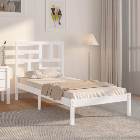 White solid wood single bed frame 90x190 cm by , Beds and slatted bases - Ref: Foro24-3105916, Price: 88,52 €, Discount: %