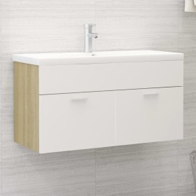 Mueble con lavabo madera de ingeniería blanco y roble Sonoma de , Tocadores de baño - Ref: Foro24-3071293, Precio: 277,91 €, ...