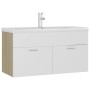 Mueble con lavabo madera de ingeniería blanco y roble Sonoma de , Tocadores de baño - Ref: Foro24-3071293, Precio: 279,06 €, ...