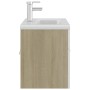 Mueble con lavabo madera de ingeniería blanco y roble Sonoma de , Tocadores de baño - Ref: Foro24-3071293, Precio: 279,06 €, ...