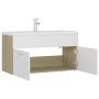 Mueble con lavabo madera de ingeniería blanco y roble Sonoma de , Tocadores de baño - Ref: Foro24-3071293, Precio: 279,06 €, ...