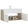 Mueble con lavabo madera de ingeniería blanco y roble Sonoma de , Tocadores de baño - Ref: Foro24-3071293, Precio: 279,06 €, ...