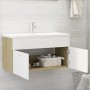 Mueble con lavabo madera de ingeniería blanco y roble Sonoma de , Tocadores de baño - Ref: Foro24-3071293, Precio: 279,06 €, ...