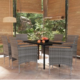 Juego de comedor de jardín 7 piezas con cojines gris y negro de , Conjuntos de jardín - Ref: Foro24-3099338, Precio: 526,99 €...