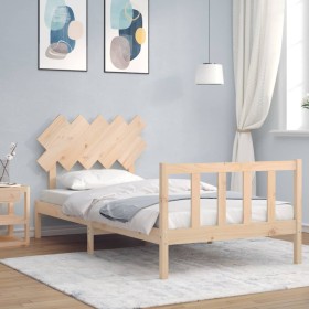 Bed frame with solid wood headboard 100x200 cm by , Beds and slatted bases - Ref: Foro24-3193456, Price: 115,99 €, Discount: %