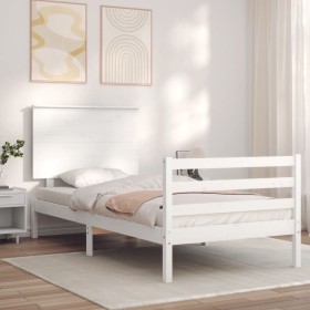 White solid wood bed frame with headboard by , Beds and slatted bases - Ref: Foro24-3195187, Price: 108,19 €, Discount: %