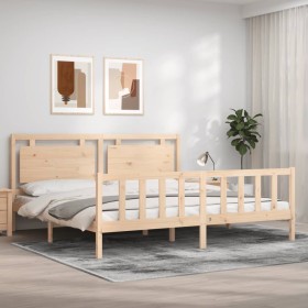 Bed frame with solid wood headboard 180x200 cm by , Beds and slatted bases - Ref: Foro24-3192181, Price: 189,76 €, Discount: %