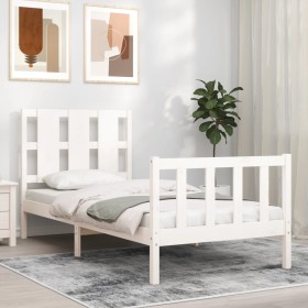 White solid wood bed frame with headboard 90x190 cm by , Beds and slatted bases - Ref: Foro24-3192197, Price: 110,45 €, Disco...