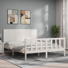 White solid wood bed frame with headboard 160x200 cm by , Beds and slatted bases - Ref: Foro24-3192632, Price: 192,99 €, Disc...