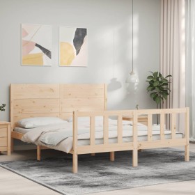 Bed frame with solid wood headboard 160x200 cm by , Beds and slatted bases - Ref: Foro24-3192761, Price: 180,51 €, Discount: %