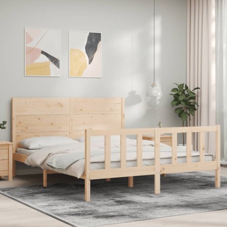 Bed frame with solid wood headboard 160x200 cm by , Beds and slatted bases - Ref: Foro24-3192761, Price: 179,82 €, Discount: %