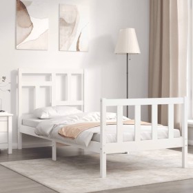 White solid wood bed frame with headboard by , Beds and slatted bases - Ref: Foro24-3193107, Price: 101,99 €, Discount: %