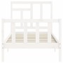 White solid wood bed frame with headboard by , Beds and slatted bases - Ref: Foro24-3193107, Price: 101,99 €, Discount: %