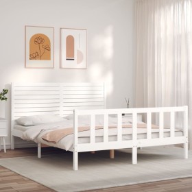 White solid wood bed frame with headboard 160x200 cm by , Beds and slatted bases - Ref: Foro24-3193217, Price: 190,90 €, Disc...