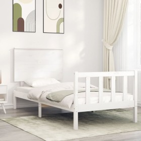 White solid wood bed frame with headboard by , Beds and slatted bases - Ref: Foro24-3193367, Price: 114,93 €, Discount: %